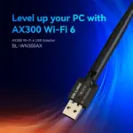 LB-Link AX300 Wi-Fi 6 Wireless USB Adapter 2.4GHz with 300Mbps Speed, External 5dBi High Gain Antenna, WPA2 Security, Compatible with Win7/10/11 & Linux for Desktop and Laptop Use | BL-WN300AX