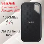 SanDisk 1TB NVMe Extreme Go Portable External SSD, USB 3.2 Gen 2 USB-C, Up to 1050MB/s Read Speed, Up to 1000MB/s Write Speed, IP65 Water Resistance, Black 
