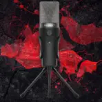 BLOODY GM20 Wired Gaming Microphone – Cardioid Condenser Mic with Pop Filter, Mute Button, Volume Control, Tripod Stand, 16-Bit/48kHz, USB – Black