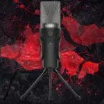 BLOODY GM20 Wired Gaming Microphone – Cardioid Condenser Mic with Pop Filter, Mute Button, Volume Control, Tripod Stand, 16-Bit/48kHz, USB – Black