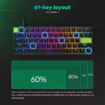 RK ROYAL KLUDGE RK C61 61 Keys Mint Switch Black Green RGB Wired 60% Magnetic Switch Gaming Keyboard, 8000Hz Polling, Hot-Swappable, Web Driver Customization - Image 5