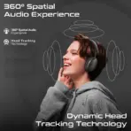 Promate Serene Over-Ear Wireless Headphones With 360° Spatial Audio, Hybrid ANC, Dynamic Head Tracking, Dual 400mAh Batteries, 40H Playback Time, Bluetooth 5.4 | Serene Black - Image 3