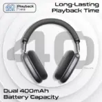 Promate Serene Over-Ear Wireless Headphones With 360° Spatial Audio, Hybrid ANC, Dynamic Head Tracking, Dual 400mAh Batteries, 40H Playback Time, Bluetooth 5.4 | Serene Black - Image 5