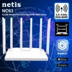 Netis AC1200 Wireless Dual Band Gigabit MU-MIMO Router NC63 : 4 in 1 Access Point - Range Extender - WISP - Router ; 867Mbps 5GHz + 300Mbps 2.4GHz, Full Gigabit Ports, MU-MIMO, Beamforming, Easy Mesh Networking