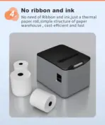Thermal Receipt Printer, 3'1/8 80mm Thermal Printer with USB, Serial, LAN Port, High Speed Printing, Automatic Cutting for Cash Register Restaurant Kitchen - BLACK - Image 2