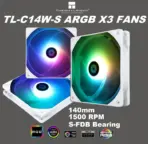  Thermalright TL-C14W-S X3 , 140mm PWM ARGB Fans, Triple Pack, Customizable Lighting, Static Pressure Addressable RGB, Motherboard SYNC with 5V-3PIN, up to 1500 RPM , 74.3 CFM (MAX) | WHITE