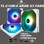  Thermalright TL-C14W-S X3 , 140mm PWM ARGB Fans, Triple Pack, Customizable Lighting, Static Pressure Addressable RGB, Motherboard SYNC with 5V-3PIN, up to 1500 RPM , 74.3 CFM (MAX) | WHITE