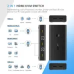 UGREEN KVM HDMI USB Switch, 2-Port HDMI 4K Switcher Box, Monitor Sharing Selector with USB Hub for Laptop, Desktop, Support Keyboard Hotkey & Auto Switch, 2 USB Cables | 50744 - Image 4