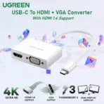 UGREEN USB-C To HDMI + VGA Converter With HDMI 1.4 Support, Dual Display Output, Scratch-Resistant ABS Housing, 15cm Cable, Plug And Play Design | MM123-30843