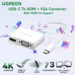 UGREEN USB-C To HDMI + VGA Converter With HDMI 1.4 Support, Dual Display Output, Scratch-Resistant ABS Housing, 15cm Cable, Plug And Play Design | MM123-30843