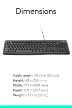 Logitech K120 USB Keyboard Full-Size Wired Plug & Play Spill-Resistant Durable Design With Number Pad, Adjustable Tilt Legs, Deep-Profile Keys, Compatible With Windows | CARBON BLACK  - Image 7