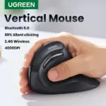 UGREEN MU008 Vertical Mouse – Wireless Ergonomic 57° Design, Bluetooth + 2.4G, 4000DPI, 5 Buttons, Noise-Reducing – For PC, Laptop & Tablet - Black