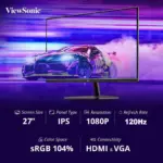 ViewSonic VA2736-H 27 inch Full HD Monitor - 120Hz, IPS Technology, 1ms Response, Borderless Design, Low Blue Light and Flicker-Free Technology ; Tilt Adjustable ; VGA , HDMI 1.4 , Audio Out Connectivity