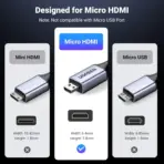 UGREEN 8K Micro HDMI To HDMI Cable 2-meters, HDMI 2.1 48Gbps, 8K@60Hz, 4K@240Hz, HDR eARC Dolby Atmos , Braided Aluminum Shell , Ultra High Speed | HD164 15517 - Image 5