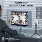 2K Ultra-HD Webcam With Built-In Mic, 5.5" Ring Light, 90° Wide-Angle Lens, Digital Zoom, Sony Advanced Sensor & Detachable Tripod | 1080p@60FPS | Magnetic Privacy Cover - Image 3