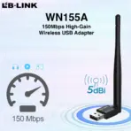 LB-LINK WN155A 150Mbps High-Gain Wireless USB Adapter | Realtek 8188 Chipset | 5dBi Antenna | Wi-Fi 4 802.11n | Secure WPA2 | Plug & Play for Desktop & Laptop