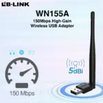 LB-LINK WN155A 150Mbps High-Gain Wireless USB Adapter | Realtek 8188 Chipset | 5dBi Antenna | Wi-Fi 4 802.11n | Secure WPA2 | Plug & Play for Desktop & Laptop