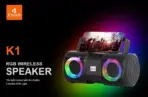 Kisonli K1 Portable Bluetooth 5.0 Bass Stereo Speaker | 9 RGB Light Modes | Rechargeable Karaoke Music Player with Handle Phone Cradle | Supports USB,  TF Card, Mic Input - Image 2