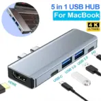 5 in 1 USB Hub DUAL TYPE-C TO ( Type C + USB HUB to HDMI/HDTV + PD + USB C + 2 USB 3.0/3.1 ) USB 3.1 Adapter 4K-HDMI 87W PD Charge For MacBook , Chromebook ... - Image 5