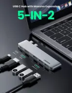 UGREEN MacBook Pro USB C Hub Adapter 5 IN 2 HDMI 4K Type C Port Thunderbolt 3 for Video, 100W PD Charging - 10Gbps, USB 3.0, Compatible with Macbook Pro & Macbook Air