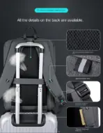 Laptop Backpack 15.6" Anti-Theft Pin Lock - Waterproof  - Shockproof - USB Charging Port - 30X17X44cm -   Suitable For College , Travel , Gaming Pack , Student Schoolbag - BLACK - Image 15