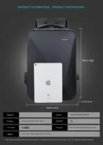 Laptop Backpack 15.6" Anti-Theft Pin Lock - Waterproof  - Shockproof - USB Charging Port - 30X17X44cm -   Suitable For College , Travel , Gaming Pack , Student Schoolbag - BLACK - Image 14