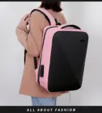 Laptop Backpack 15.6" Anti-Theft Pin Lock - Waterproof  - Shockproof - USB Charging Port - 30X17X44cm -   Suitable For College , Travel , Gaming Pack , Student Schoolbag - PINK & BLACK - Image 4