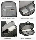 Laptop Backpack - Holds up to 15.6" Laptops & Tablets - Waterproof - Ergonomic Softback - Electronics Impact Protection - Luggage Strap - Organized Pockets - Suitable for Travel, University , Collage , School - BLACK - Image 7