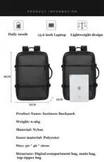 Laptop Backpack - Holds up to 15.6" Laptops & Tablets - Waterproof - Ergonomic Softback - Electronics Impact Protection - Luggage Strap - Organized Pockets - Suitable for Travel, University , Collage , School - BLACK - Image 4