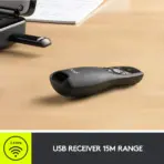 Logitech R400 Wireless Red Laser Presentation Remote With Red Laser Pointer, One-Touch Slideshow Controls, Plug-and-play 2.4GHz USB Receiver, Bright 15m Range, Storable receiver and carrying case,  For Windows PC - Image 7