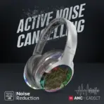 Promate TransTune Wireless ANC Headphones – Bluetooth 5.3, 40mm Drivers, RGB Lights, Active Noise Cancellation, 40H Playback, USB-C Charging, AUX Support, Hi-Fi Stereo Over-Ear Headset | SILVER - Image 10