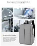 Slim Multifunctional Laptop Backpack - Waterproof - Recharge USB Port  - Shock Protection for Electronics - Inner Pocket Compartments Practical for Business Travel , University & School - Grey - Image 4