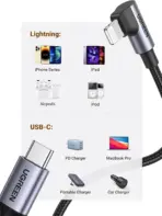 UGREEN USB-C To 90° Angled Lightning Cable 2 meters, MFi Certified, 60W PD Fast Charge, 480Mbps Data, Apple C94 Chip, Nylon Braided Aluminum Shell | US305 60765 - Image 6