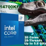 CPU Intel Core i7-14700KF - Raptor Lake Core i7 14th Gen 20-Core (8P+12E) LGA 1700 125W , Up to 5.6 GHz Unlocked, 33MB Cache , None Integrated Graphics Desktop Processor - BOXED | 1 YEAR WARRANTY