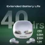 PROMATE High-Definition Hybrid ANC TWS Earbuds with IntelliTouch ; 5.4 Bluetooth ; Environmental (ENC) & Active Noise Cancellation (ANC) ; Low Latency Game Mode ; IPX4 Water Resistance | BATON WHITE - Image 5