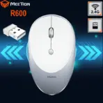 MEETION Rechargeable Wireless Mouse R600 with 1600 DPI, 10m Wireless Range, 2.4GHz Transmission, Mute Buttons, Auto Sleep, and Slim Design | SILVER WHITE