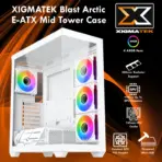 XIGMATEK Blast Arctic E-ATX Mid Tower Case With 4 ARGB Fans, Tempered Glass, 360mm Radiator Support, 410mm GPU Clearance, Steel Chassis, USB 3.0 I/O