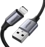 UGREEN MFi Certified Lightning to USB-A Cable 2M (Black) – Fast 5V/2.4A Charging, 480Mbps Sync Speed, Aluminum Alloy Housing, Nylon Braided Design for iPhone, iPad & iPod - Image 2