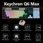 Keychron Q6 Max QMK/VIA Wireless Customizable Mechanical RGB Keyboard with Gateron Jupiter Red Switches 100% Full-size Layout; Full Aluminum Body ; Hot-Swappable Double-shot PBT keycaps ; 256KB Flash Core ; 1000Hz Polling Rate 2.4 GHz wireless, Bluetooth 5.1, and Type-C wired Connectivity ; Double-gasket ; for Mac & Windows 