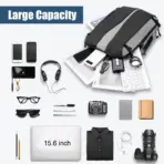 Laptop Backpack – Accommodates Up To 15.6″ Laptops & Tablets – Waterproof – Heavily Padded For Sensitive Electronics Protection –  USB Charging Port – Inner Pockets – 34 x 17 x 47 cm – Luggage Strap -Multifunctional For University  , Travel , Business - Black & Grey - Image 9