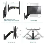 Wall Mount Bracket Arm for LED LCD TV Screen Monitor  - Full Motion Articulating Swivel for 17" ~ 27" Inch Monitors with Adjustable Gas Spring  - Image 4