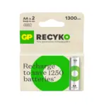 GP ReCyko AA Rechargeable Batteries 1300mAh NiMH 1.2V Pre-Charged, Up to 500 Recharge Cycles, Low Self-Discharge, 2-Pack for Cameras & Remotes