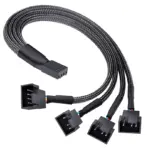 PWM Fan Splitter Cable 1-To-4 Black Mesh Sleeved – 4-Pin Female To 4x 4-Pin Male Connectors – 10 Inch Extension – Supports RPM Signal On One Fan – Compatible With 3-Pin & 4-Pin Fans - Image 7