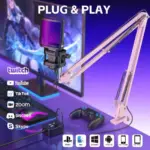 Professional ME6S RGB USB Condenser Microphone with Holder & Stand, Plug & Play, Noise Reduction, Wide Compatibility – Pink