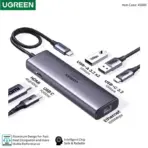 UGREEN 6-in-1 USB-C Hub with 4K@60Hz HDMI, 100W PD Charging, 2×USB 3.2 Ports, USB-C Data, RJ45 Gigabit Ethernet – High-Speed Multiport Adapter for MacBook, Laptops & Tablets