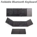 B033 Mini Foldable Wireless Bluetooth Keyboard With Built-In Touchpad – 64 Keys, Triple-Folding, Rechargeable, Compatible With Android, Windows, iOS |  GREY - Image 4