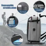 Laptop Backpack – Accommodates Up To 15.6″ Laptops & Tablets – Waterproof – Heavily Padded For Sensitive Electronics Protection –  USB Charging Port – Inner Pockets – 34 x 17 x 47 cm – Luggage Strap -Multifunctional For University  , Travel , Business - Black & Grey - Image 5