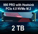 SAMSUNG 990 PRO w/ Heatsink SSD 2TB, PCIe PCIe Gen 4.0 x4, NVMe 2.0 Internal Solid State Hard Drive, Seq. Read Speeds Up To 7,450MB/s for High End Computing, Workstations, Compatible w/ PlayStation 5, MZ-V9P2T0CW