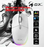 Genius Scorpion M8250 Wireless 2.4GH Bluetooth Rechargeable Gaming Mouse with LED, Dual Mode (Bluetooth 5.0 & 2.4GHz) , RGB Backlighting, Adjustable DPI (800-3200), AI Copilot Key, USB-C Charging, for Gaming and Work | WHITE
