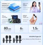 REMAX K10 2.4GHz Wireless Lavalier Microphone Lightening Connector One-to-Two Live-Stream Voice Recording True Noise Reduction Mini Microphone for IOS Devices Compatible with iPhone/iPad - Image 4